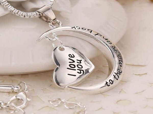 

10pcs crescent heart i love you to the moon and back charm necklace mensms jewelry fashion accessories3014819, Silver
