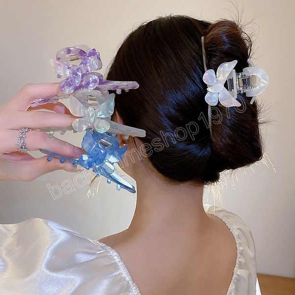 

vintage butterfly hair claw acetate clamps nonslip elegant geometric hair crab clips hair accessories for women, Slivery;white