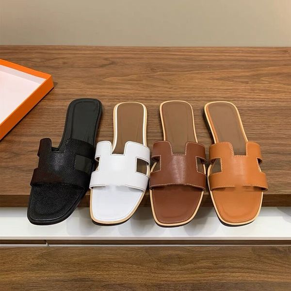 

designer sandals h letter slippers summer lazy fashion cartoon big head flops real leather lady slides women shoes l bath ladies sandals siz, Black