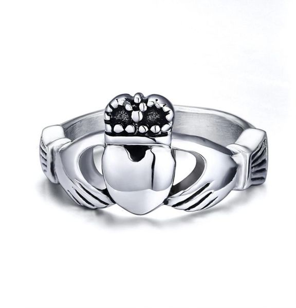 

ireland claddagh lover039s crown heart hand prayer stainless steel rings for men5483799, Silver