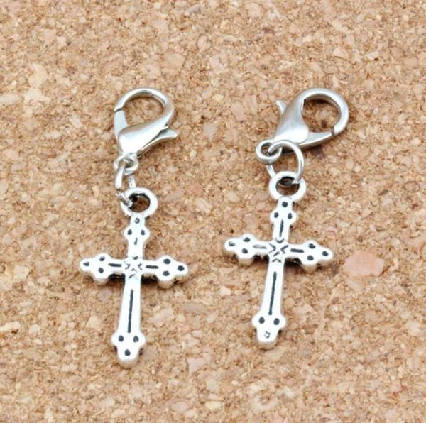 

100pcslots antique silver zinc alloy cross charms bead with lobster clasp fit charm bracelet diy jewelry 112x35mm a271b4006969, Bronze;silver