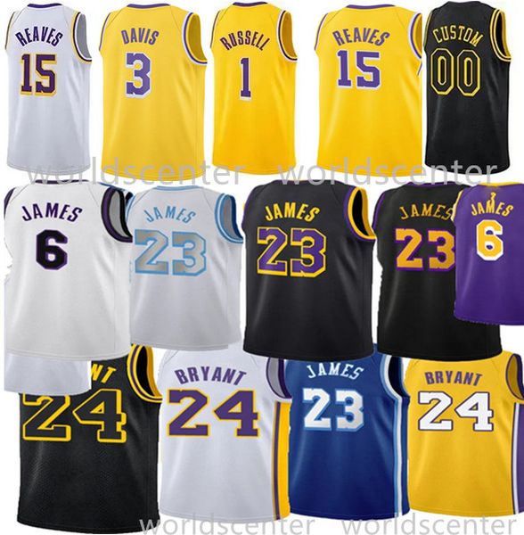 

6 james basketball jerseys lakerr anthony 3 davis angelo russell austin reaves 15 yellow purple white jersey stitched mens, Black;red