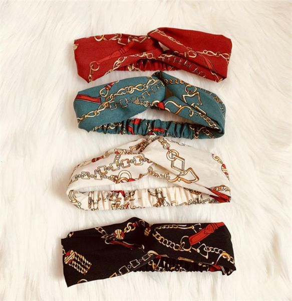 

new designer cross headband for women fashion elastic chain printed chiffon hair bands girl turban head wraps gifts t2254703343, Silver