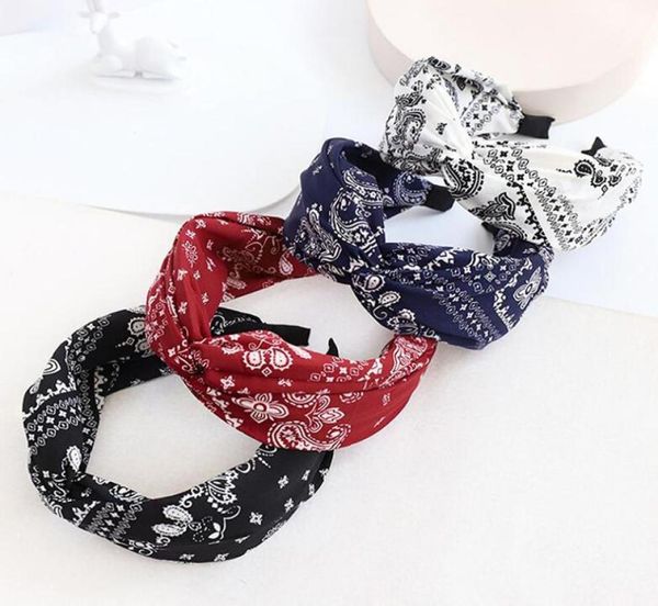 

2021 fashion women wide side hair accessories bohemia flower print hairband middle cross knot headwear casual girls headband3479880, Slivery;white