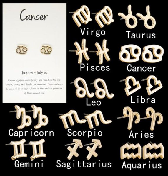 

12 constellation stud earrings for women zodiac sign jewelry astrology leo libra aries earrings birthday gifts9599365, Golden;silver