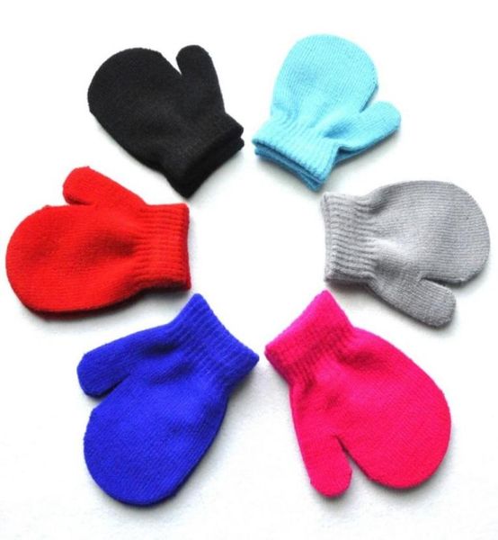 

kids gloves solid knitting warm glove children boys girls mittens 6 colors for unisex6540832, White