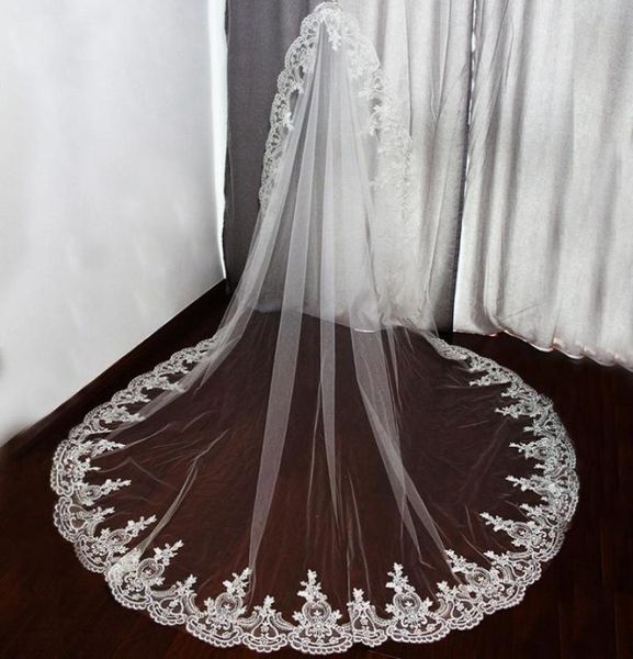 

elegant lace edge one layer white ivory tulle wedding veil with comb 22 meters bridal veil bridal accessories4947166, Black