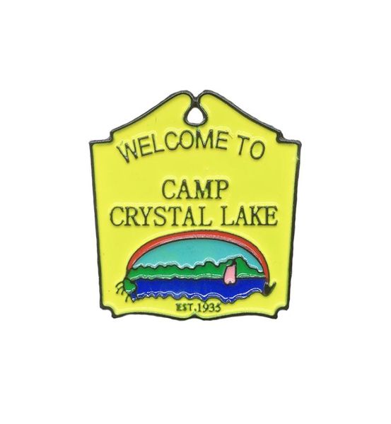 

welcome to camp brooch crystal lake cartoon yellow creative jeans lapel decoration jewelry gift for woman man6079526, Gray