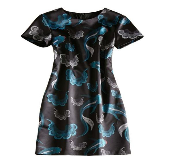 

vintage print women sheath dress short sleeve round neck casual dresses 05k9235382451, Black;gray