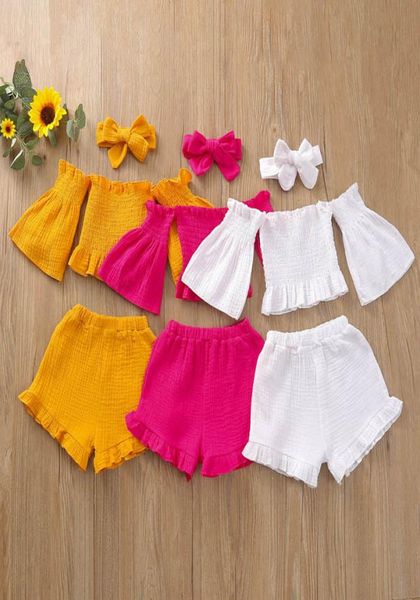 

kids clothing sets girls outfits baby clothes children suits summer short sleeve shorts bows headbands 3pcs b59929277788, White