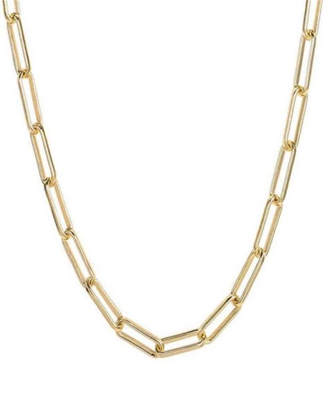 

micci stainls steel round flat rec chain choker necklace women 18k gold plated paper clip paperclip link chain necklac244i9079601, Silver
