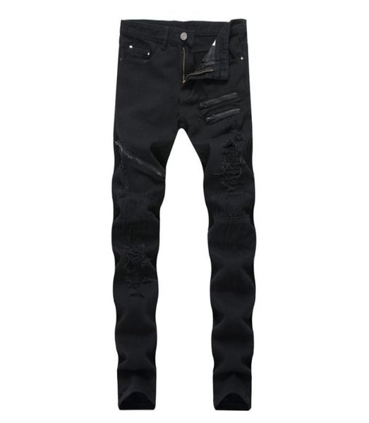 

fashion hi street men ripped jeans pants streetwear distressed denim trousers with multi zippers plus size 2842 black5095870, Blue