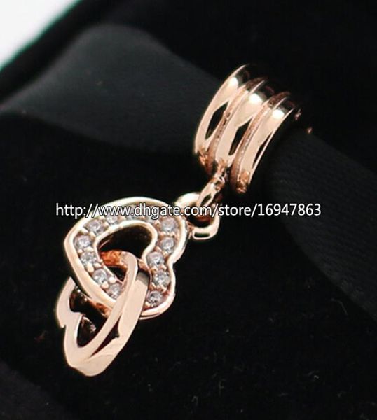 

100% s925 sterling silver and rose gold plated interlocking love charm bead fits european jewelry bracelets necklaces & pendant4278074, Black