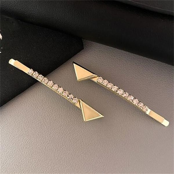 

bling rhinestone hair clip designer metal women girl triangle letter barrettes hairpin fashion hair accessories high quality, Slivery;white