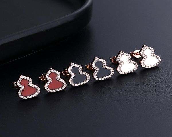 

fashion cute gourd designer stud earrings with shining crystal red black white jade agate bling earring ear rings jewelry for wome5613077, Golden;silver