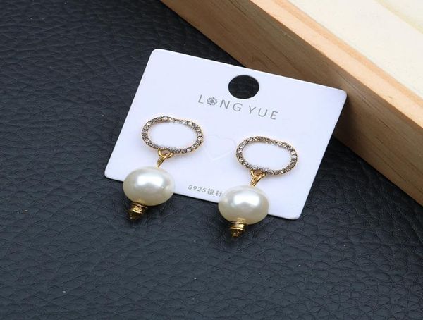 

double letters designer earrings pearl earrings ladies charm jewelry crystal long studs ins style studs whole3993624, Golden