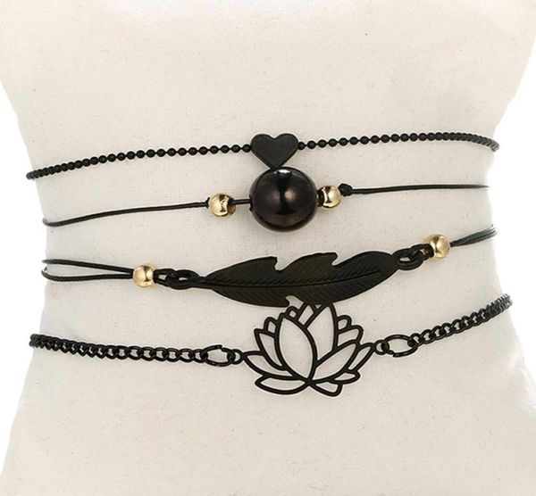 

new jewelry black love heart hollow lotus ball leaves bracelet women039s bracelets 1 set 4 pieces5430921, Golden;silver