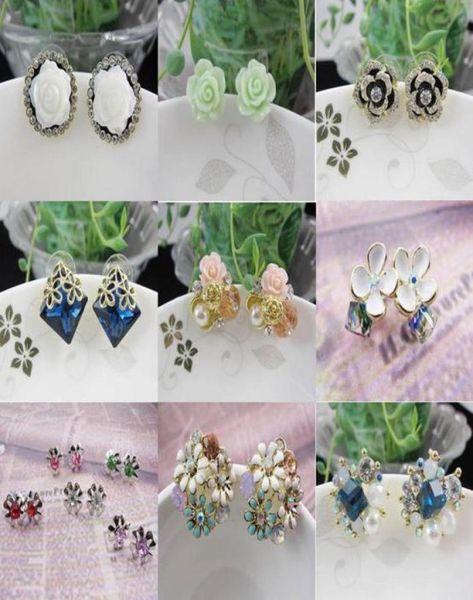 

10pairslot mix style crystal fashion earrings nail stud for craft jewelry earring gift ea68792268, Golden;silver