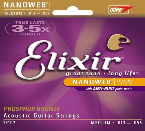 

whole 12 sets elixir 16102 acoustic guitar strings 013056 inches phosphor bronze with nanoweb ultra thin coating medium2966327