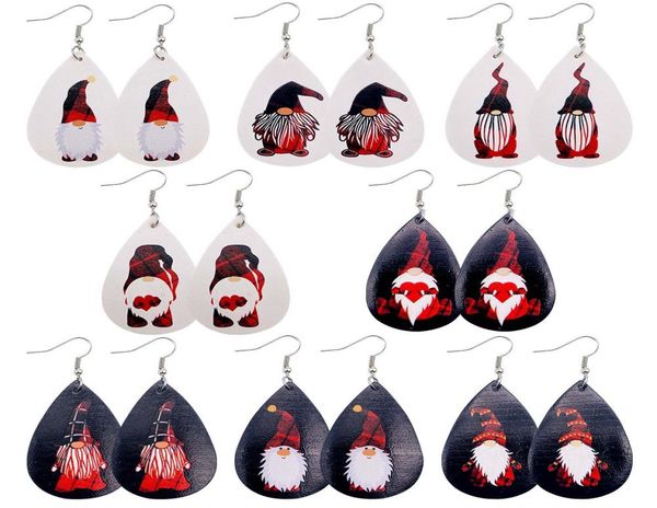 

new design christmas earrings drop shaped christmas dwarf printed leather earrings dangle waterdrop ear hook eardrop women jewelry7068029, Silver