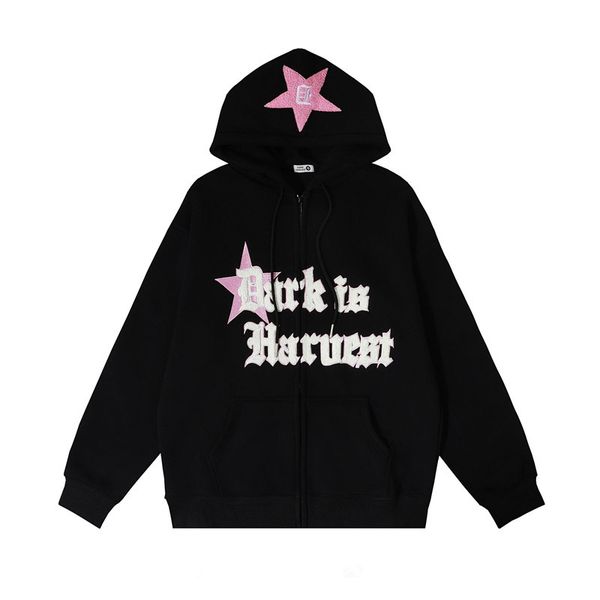 

men's hoodie sweatshirts hooded sweatshirt hip hop five pointed star oversized hoodie men women 2023 new fashion casual punk loose jack, Black