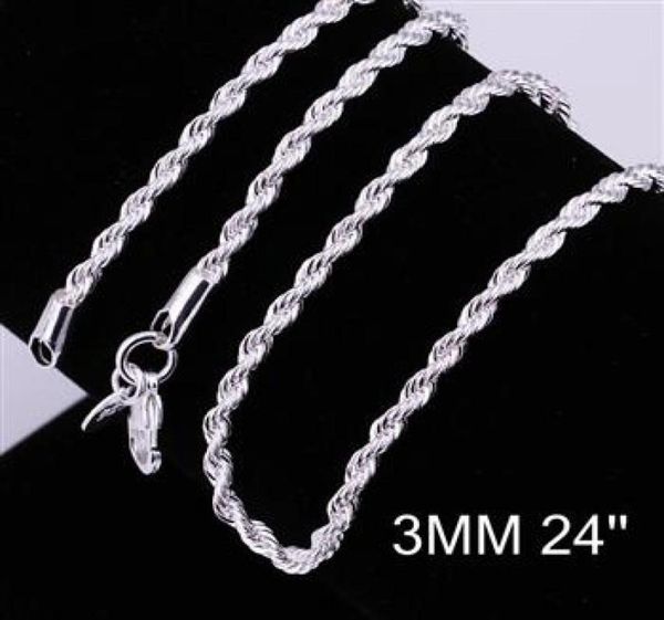 

sells 1624 inches 925 silver jewelry 925 sterling silver pretty cute fashion charm 3mm rope chain necklace jewelry5002821