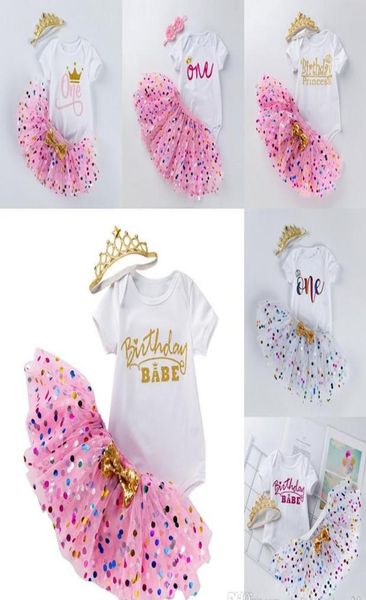 

ins baby tutu dot skirt with bow romper crown headband 3pcsset girls birthday pography dress kids halloween princess party8282851, White
