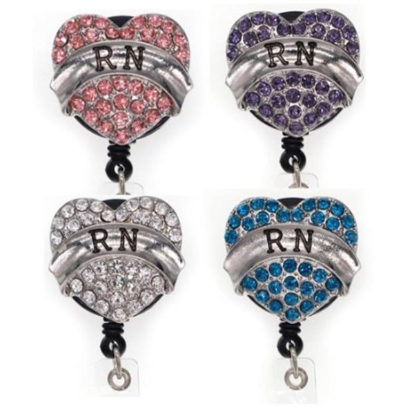 

10pcslot key rings rhinestone heart shape rn nurse name badge reel medical retractable badge holder hospital supplier9143952, Slivery;golden