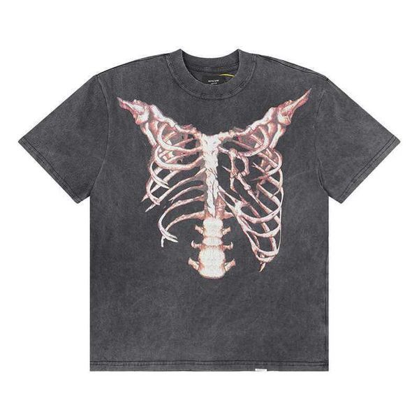 

street trend brand washed hip-hop vintage t-shirt loose oversize skull butterfly casual short sleeved t-shirt for men, White;black