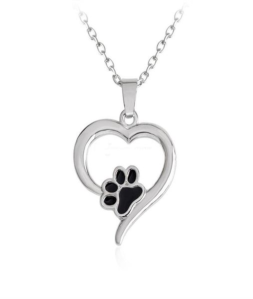 

925 silver plating heart paw print necklace pet memorial personality cat dog lovers necklace jewelry whole6415938