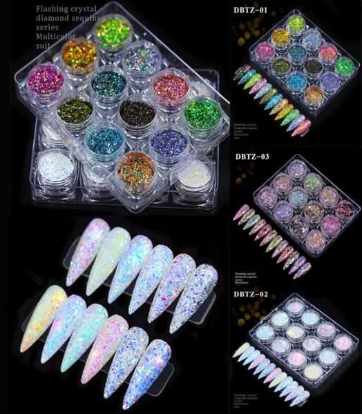

12 grids laser nails glitter mermaid powder flakes shiny round hexagon holographic paillette sequins nail art decoration manicure2905058, Silver;gold