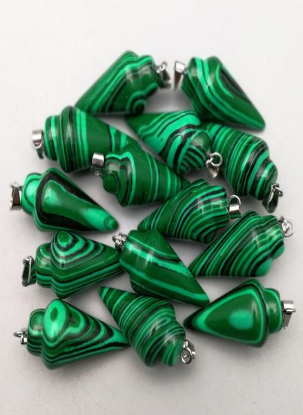 

fashion synthetic malachite stone pendants charms circular cone pendulum for jewelry making 50pcs whole7323710, Silver