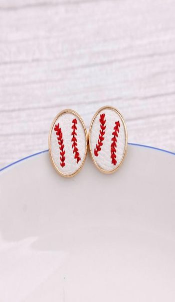 

16mm embroidery baseball stud earrings cheetah animal print hairy genuine leather studs for women gold softball earrings sports je4652354, Silver