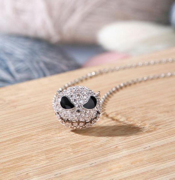 

harong nightmare before christmas skull necklaces pendants chokers women punk crystal jewelry pumpkin jack enamel necklace kids7733619, Silver