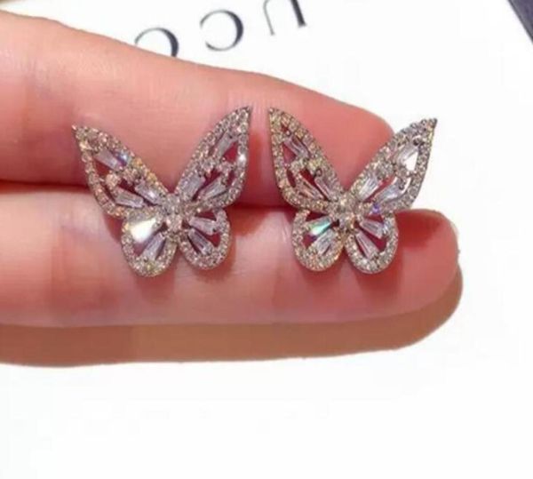 

2022 new fashion stud women jewelry 925 sterling silver princess cut sweet cute white z cz diamond ins popular wedding butterf6972709, Golden;silver