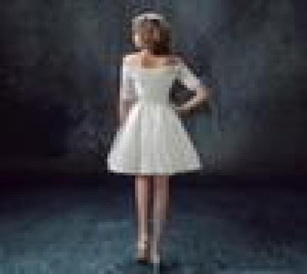 

2021 bateau aline wedding dress short lace satin ruffle back laceup morden homecoming cocktail dress2629375, Red