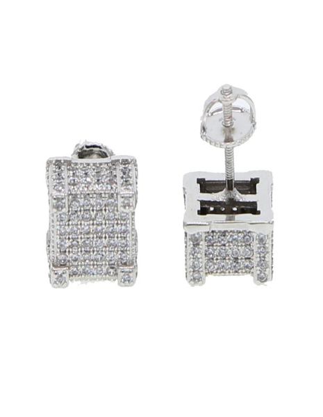 

hip hop mens gold screw earring with cz mirco paved square shape iced out stud earrings2652301, Golden;silver
