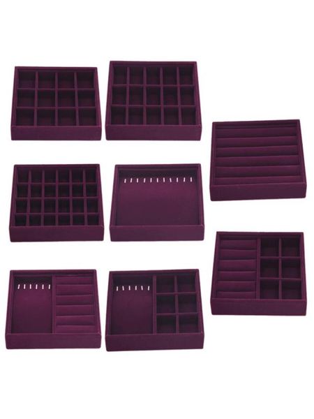 

jewelry pouches bags elegant purple velvet stackable jewelry ring earring display tray 24 girds case holder organizers storage sho5261831, Pink;blue