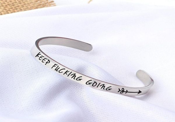 

yangling selling stainless steel bracelet cshaped open bracelet inspirational lettering keep fucking going bracelet7293294, White