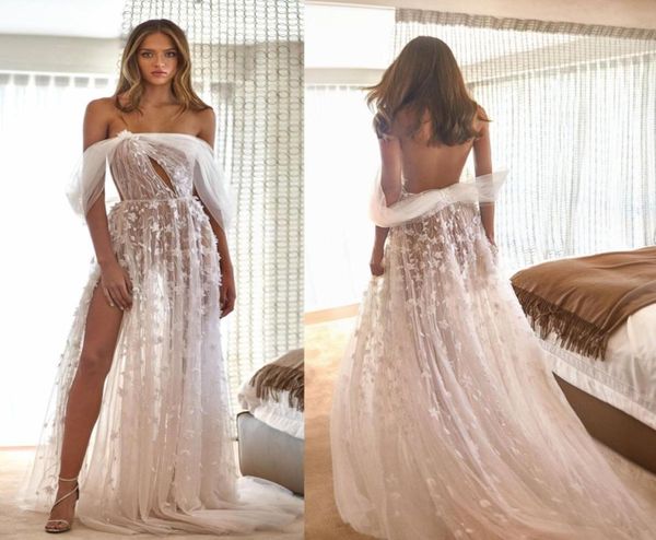 

2020 elihav sasson beach wedding dresses a line lace 3d floral appliques high side split wedding gowns customized strapless robes 6763796, White