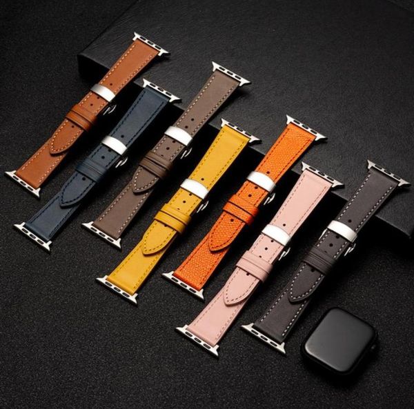 

suitable for apple iwatch1 2 3 4 5 6 se leather strap stainless steel butterfly buckle bracelet 3840mm 4244mm watch bands black 5962797, Black;brown