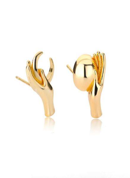 

stud handpicked star moon sun earrings for women men asymmetry stainless steel gothic jewelry brincos gift6944281, Golden;silver