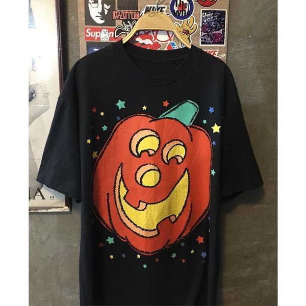 

couple costume 'wear new summer fashion hand drawn cartoon halloween pumpkin head short sleeve t-shirt women's loose versatile hal, White;black