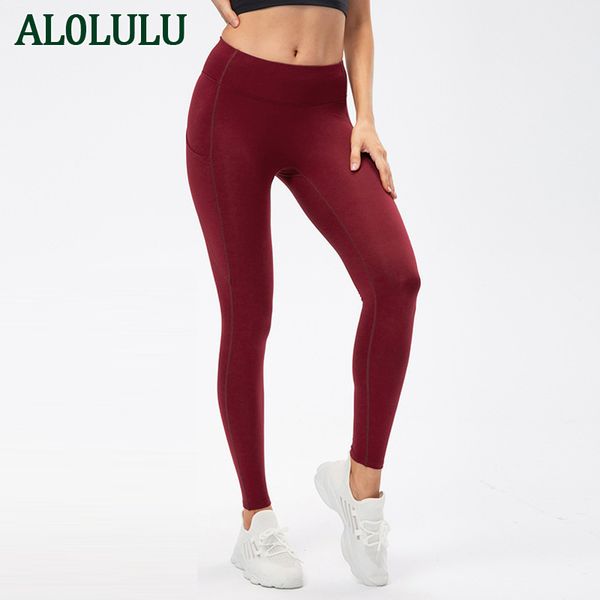 

al0lulu yoga pants plush with pockets high waist leggings women sports running training fitness pants