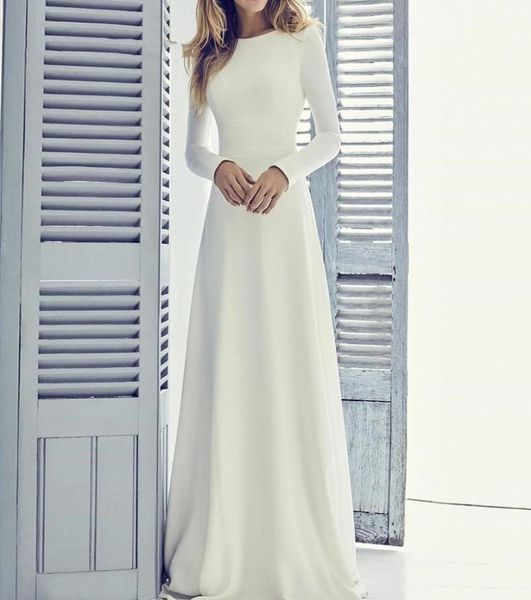 

elegant long sleeves gowns wedding dresses for women 2022 simple jersey muslim bridal gowns autumn winter vestido de novia9110474, White