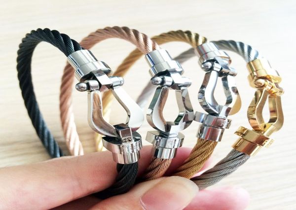 

fashion bracelet couple bangle titanium steel wire rope magnetic buckle ushaped micro inlaid bracelet for man women2143522, Golden;silver
