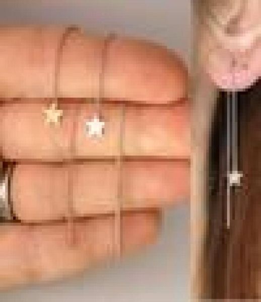 

925 sterling silver ear thread long chain tassel star charm minimal delicate women girl jewelry elegance tassel chain earring1585893, Golden;silver