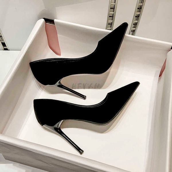 

sandals women pumps 10cm suede ponited toes high heels fashion office stiletto party shoes female comfort 230417, Black