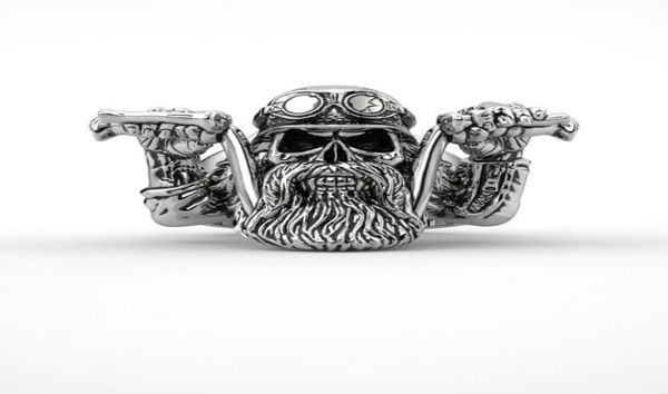 

men039s stainless steel punk bearded skull ring motorcycle biker band rings7360366, Silver