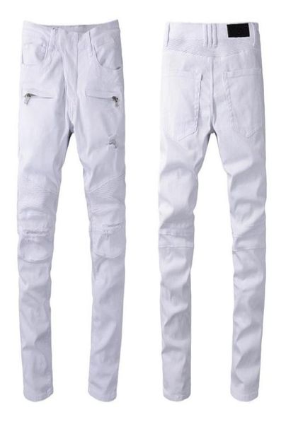 

designer luxury mens jeans brand washed design white slimleg denim pants lightweight stretch skinny motorcycle biker jean trouser8239269, Blue